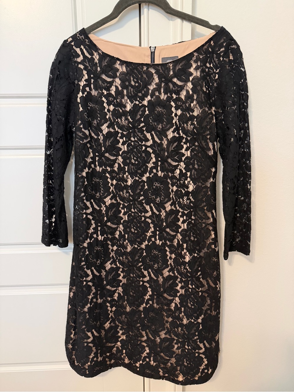 Vince Camuto Black Lace Sheath Dress with Nude Lining